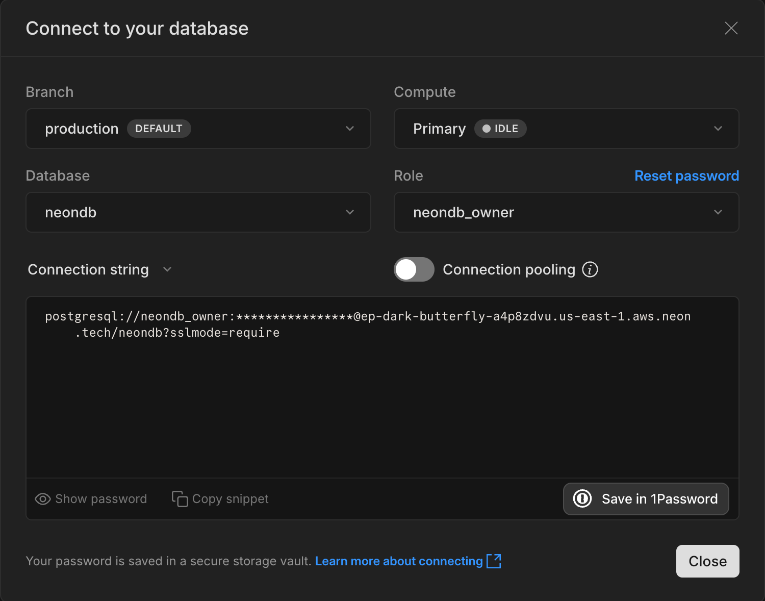 Connect to your database modal