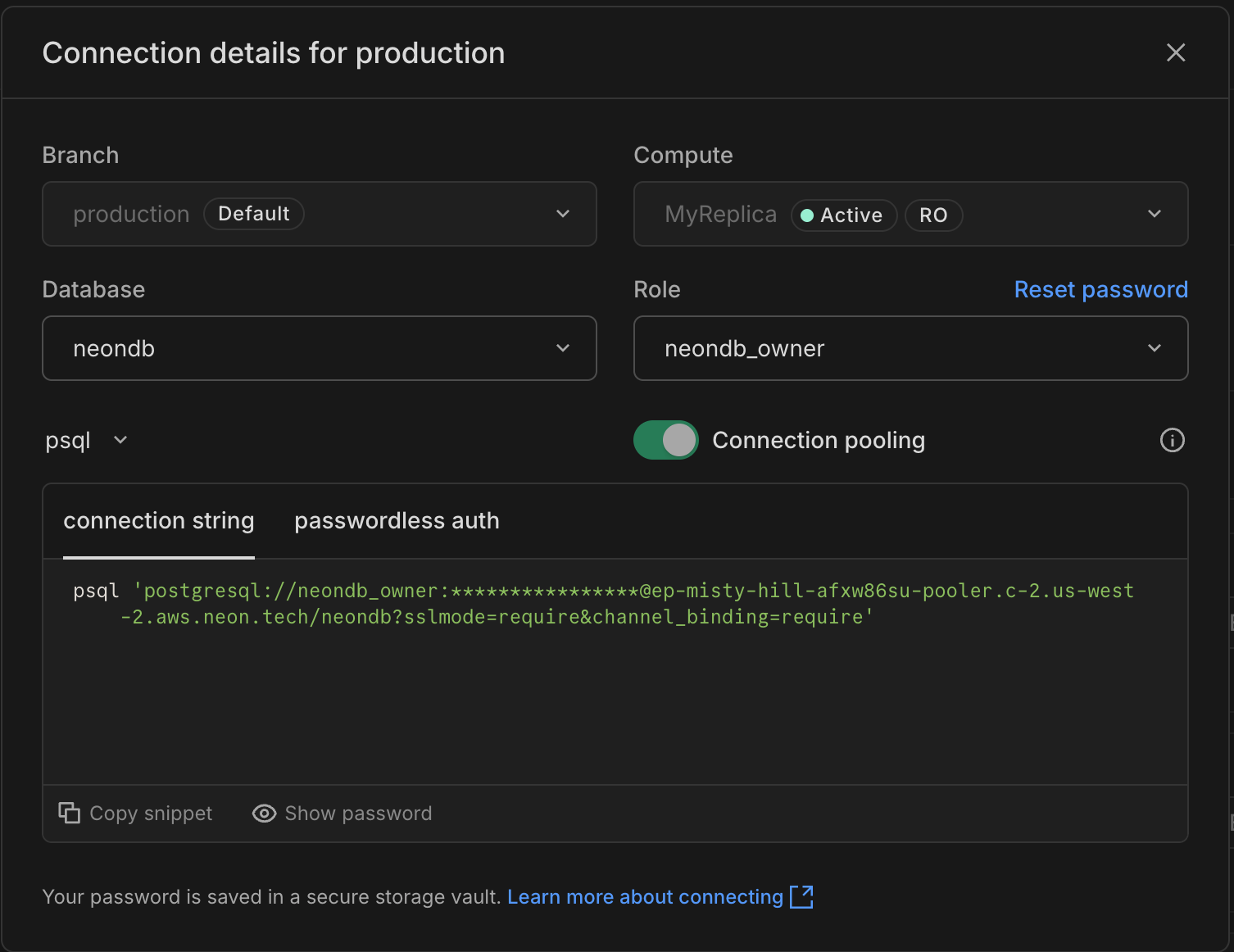 Read replica connection string